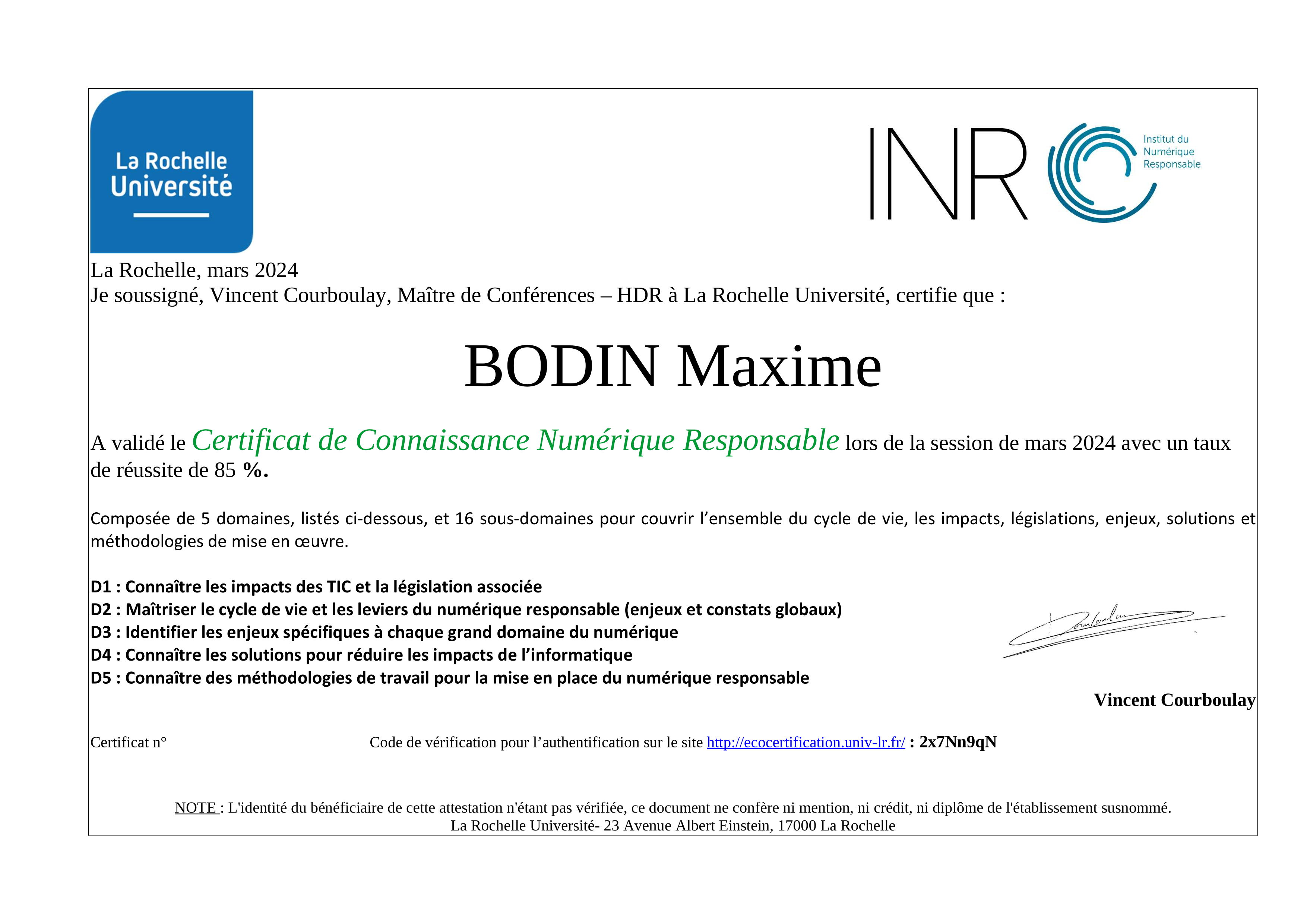 Certificat de Connaissance Numérique Responsable